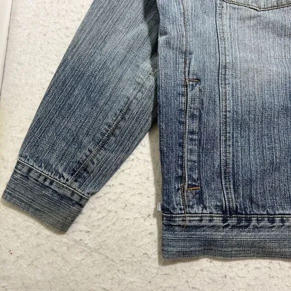 GB Black Label Men's Large Denim Jean Jacket Light Blue Distressed Metal Buttons - Picture 5 of 12